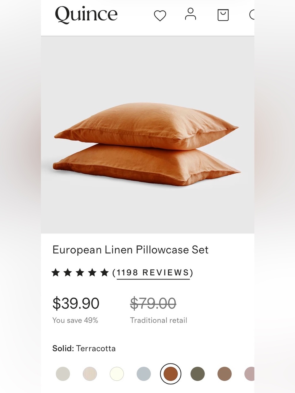 Quince European Linen Pillowcase Set, King (Terracotta) - Picture 2 of 4